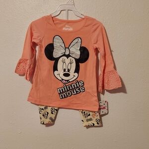 Disney Minnie Mouse Coral Top and Cream Capri Leggings Set